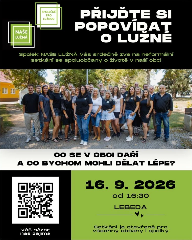 Přijďte si popovídat o Lužné do Lebedy